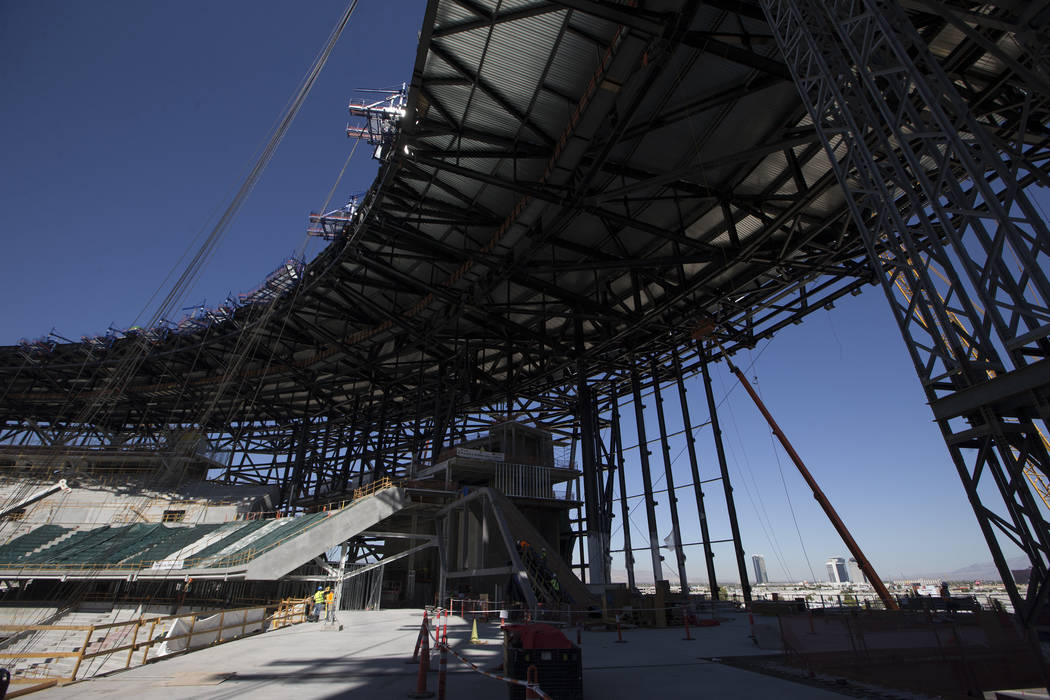 The Raiders Allegiant Stadium construction site in Las Vegas, Wednesday, Aug. 28, 2019. (Erik V ...