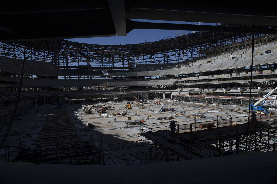 The Raiders Allegiant stadium construction site in Las Vegas, Wednesday, Aug. 28, 2019. (Erik V ...