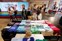 In this June 14, 2019, photo, a pair of shoppers in the Levi's store in New York's Times Square ...