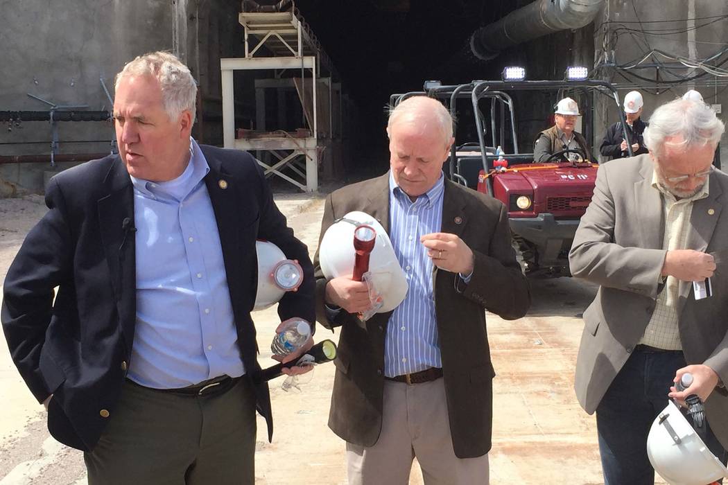 U.S. Rep. John Shimkus, R-Ill., left, visited Yucca Mountain in April 2015. (Arnold M. Knightly ...