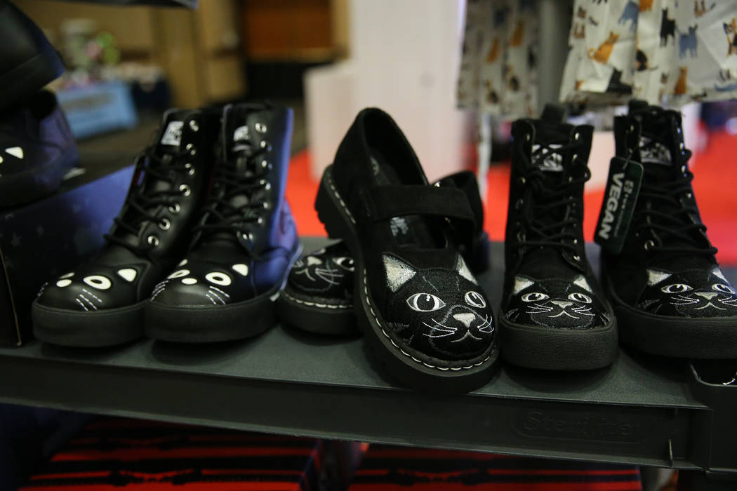 Cat themed shoes for sale by Paws and Pals during The International Cat Association’s (T ...