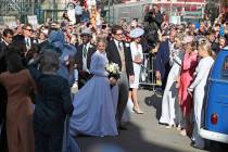 Newly married Ellie Goulding and Caspar Jopling leave York Minster after their wedding, in York ...