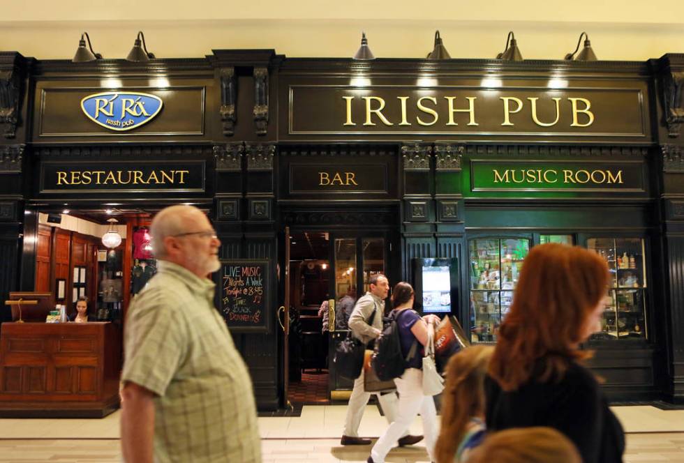 People walk past Ri Ra Irish Pub at Mandalay Place Thursday, March 5, 2015, in Las Vegas. (Rond ...