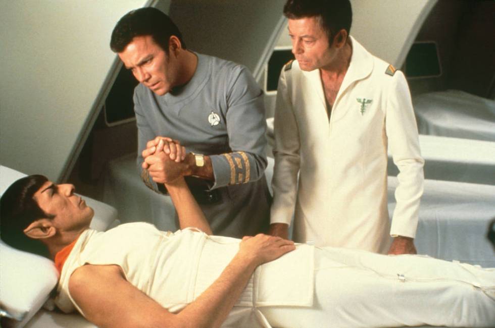 Leonard Nimoy, William Shatner and DeForrest Kelley in "Star Trek: The Motion Picture.&quo ...