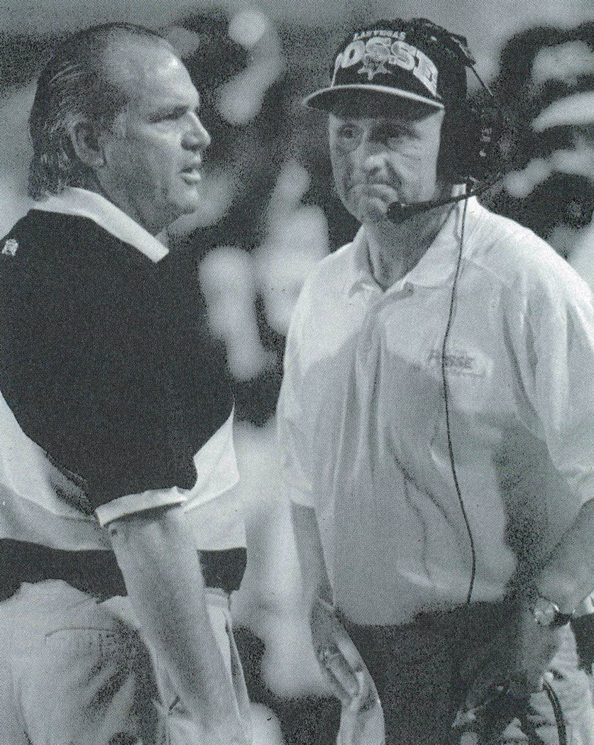 Las Vegas Posse head coach Ron Meyer, left, and coach Ron Smeltzer at a Posse home game Sept. 8 ...