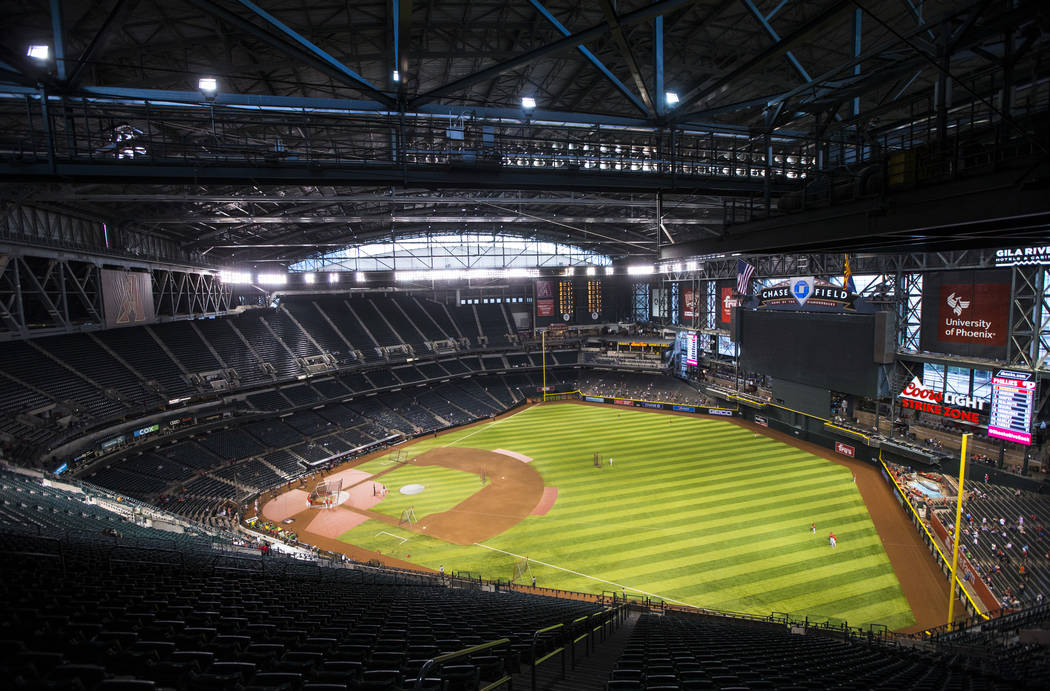 A view of Chase Field before the start of an Arizona Diamondbacks baseball game against the Phi ...