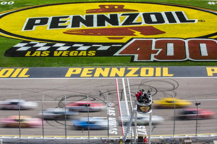 Racers compete in the Monster Energy NASCAR Cup Series Pennzoil 400 on Sunday, March 3, 2019, a ...