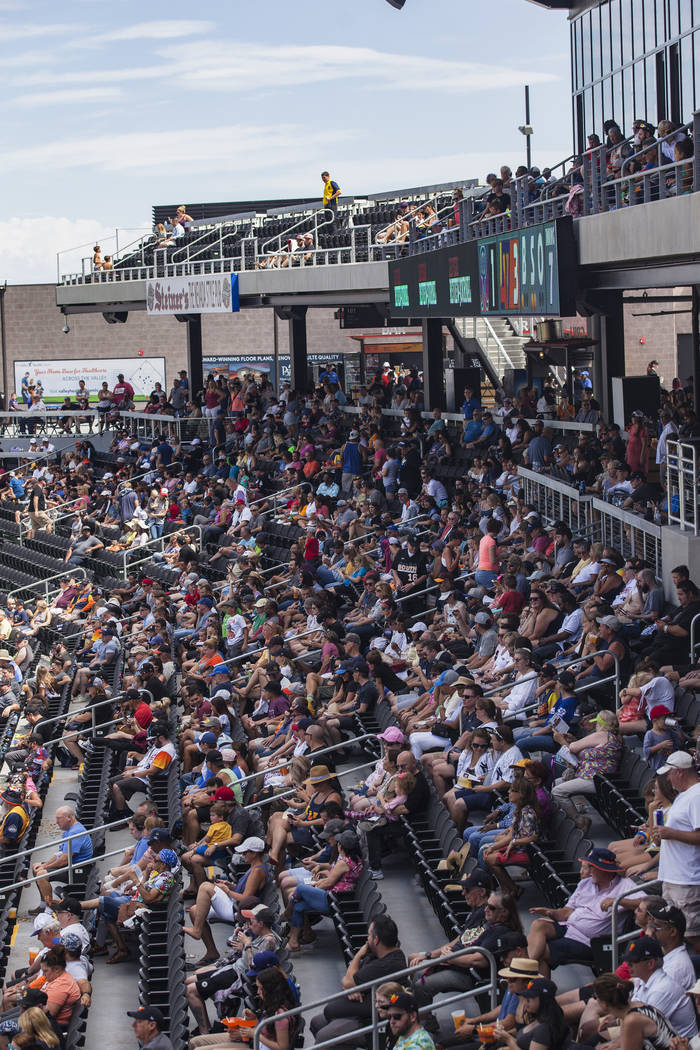 Fans watch the final home game of the season for the Las Vegas Aviators against the Tacoma Rain ...