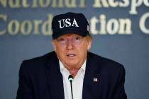 President Donald Trump speaks at the Federal Emergency Management Agency (FEMA), Sunday, Sept. ...