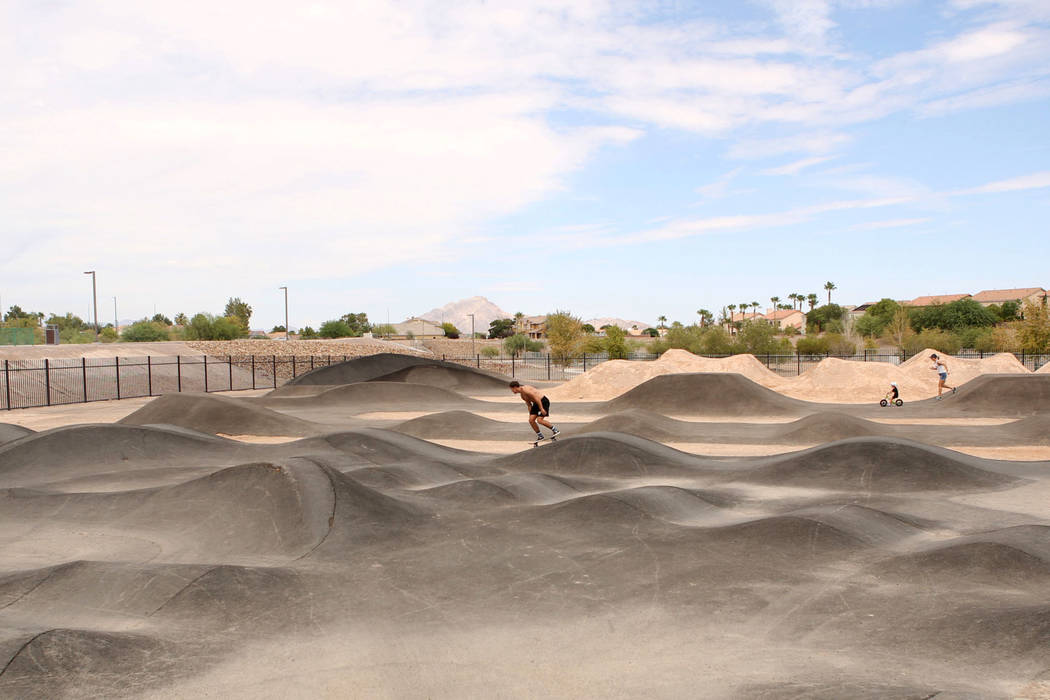 UNLV student Jared Turcotte, 22, center, skates at Arroyo Grande Sports Complex on Monday, Sept ...