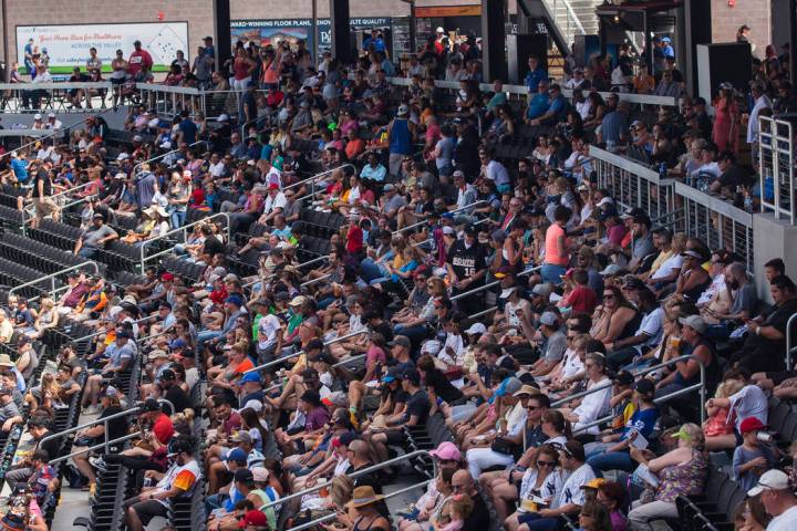 Fans watch the final home game of the season for the Las Vegas Aviators against the Tacoma Rain ...