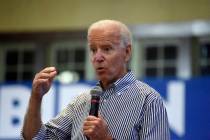 Former Vice President Joe Biden speaks, Wednesday, Aug. 28, 2019, at a town hall for his Democr ...