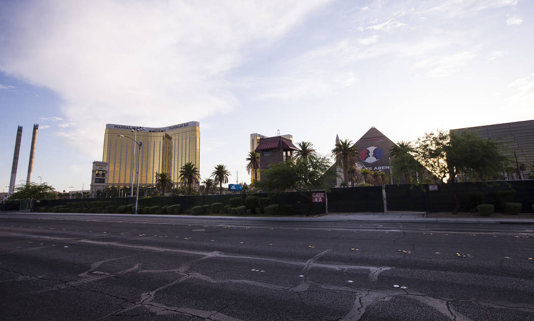 A view of the former Route 91 Harvest music festival site as seen off Giles Street in Las Vegas ...