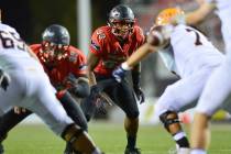 UNLV Rebels linebacker Farrell Hester II (53) stares down a running back during a game against ...