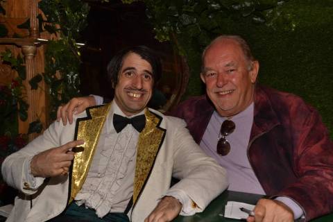 The Gazillionaire, left, is shown with Robin Leach at an "Absinthe" anniversary at Caesars Pala ...