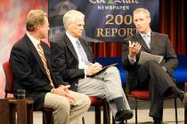 FILE--McKrae Game, president of Truth Ministries, Sen. Mike Fair, R- Greenville, and Andrew Gob ...