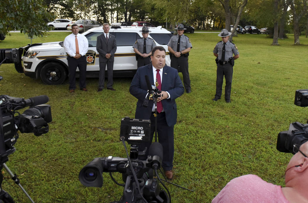 Indiana County District Attorney Patrick Dougherty speaks at a press conference after the body ...