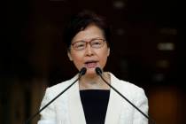 In a Sept. 3, 2019, file photo, Hong Kong Chief Executive Carrie Lam speaks during a press conf ...