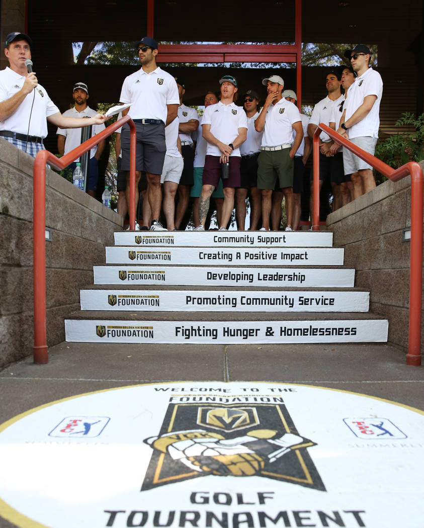 Golden Knights players gather prior to the Golden Knights charity golf tournament at TPC Summer ...