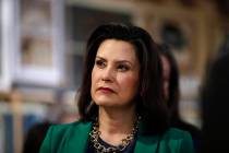 In a March 18, 2019, file photo, Michigan Gov. Gretchen Whitmer listens to Democratic president ...