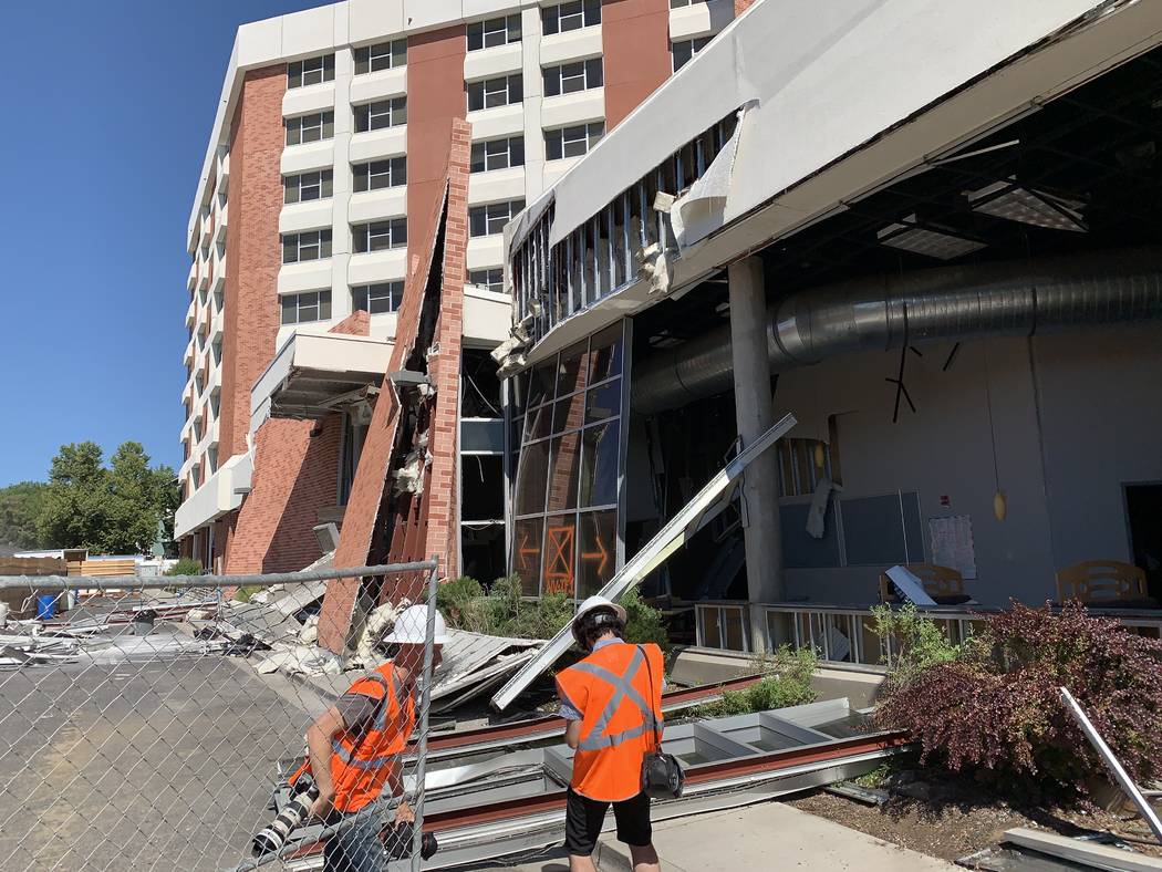 The exterior of Argenta Hall at University of Nevada, Reno, following the July 5 explosions tha ...