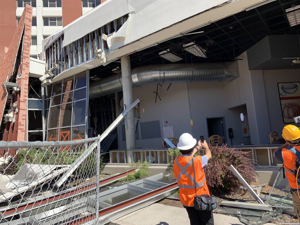 The exterior of Argenta Hall at University of Nevada, Reno, following the July 5 explosions tha ...