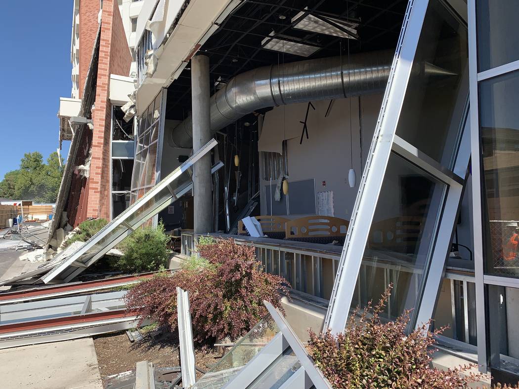 The exterior of Argenta Hall at University of Nevada, Reno, following the July 5 explosions tha ...