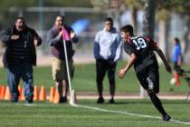 Las Vegas' Sergio Aguayo (18) celebrates his goal during the second half against Coronado in th ...