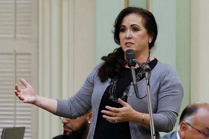 FILE - In this May 29, 2019 file photo, Assemblywoman Lorena Gonzalez, D-San Diego speaks durin ...