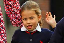 Britain's Princess Charlotte arrives for her first day of school at Thomas's Battersea in Londo ...