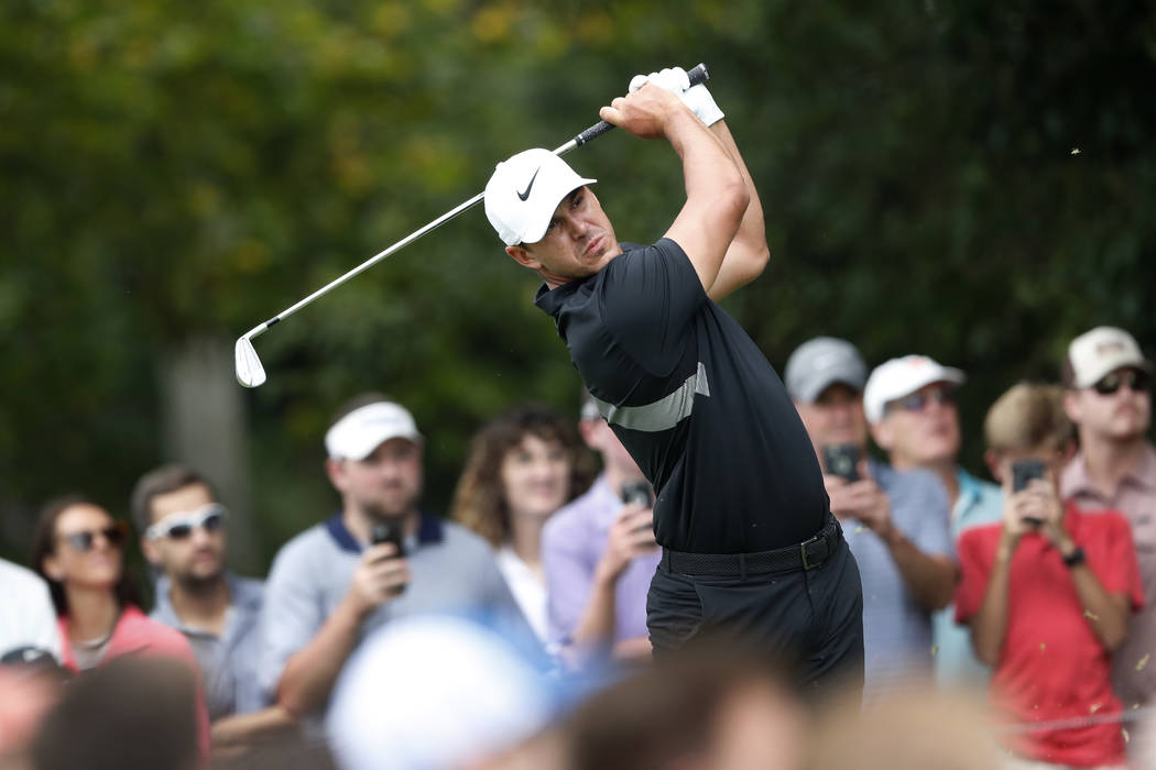 Brooks Koepka hits from the second tee during the final round of the Tour Championship golf tou ...