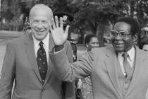 In this Sept. 12, 1983, file photo, Secretary of State George Shultz, left, and Prime Minister ...