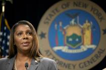 In a June 11, 2019, file photo, New York Attorney General Letitia James speaks during a news co ...