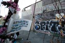 Makeshift memorials erected to the victims of the Ghost Ship warehouse fire, photographed Thurs ...