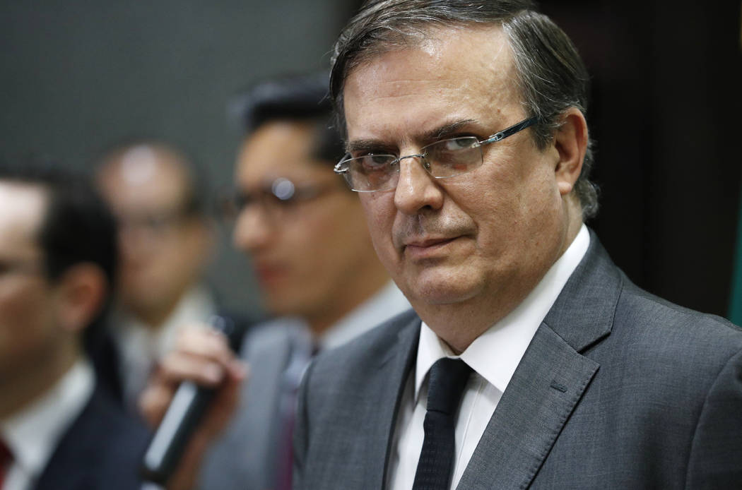 FILE - In this Aug. 5, 2019 file photo, Mexican Foreign Minister Marcelo Ebrard gives a news co ...