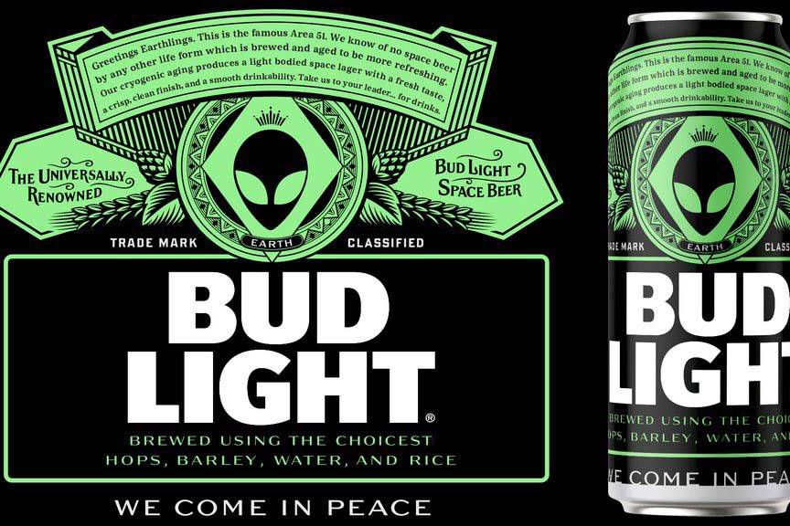 A mock-up design showing what the alien-themed Bud Light being produced for "Storm Area 51" eve ...