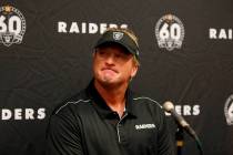 Oakland Raiders head coach Jon Gruden speaks after an an NFL preseason football game against th ...