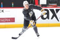 Vegas Golden Knights prospect Dylan Coghlan takes a slap shot during the third day of Golden Kn ...