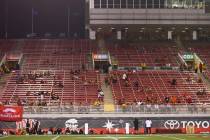 UNLV Rebels fans leave the game during the second half of an NCAA football game against the Ark ...