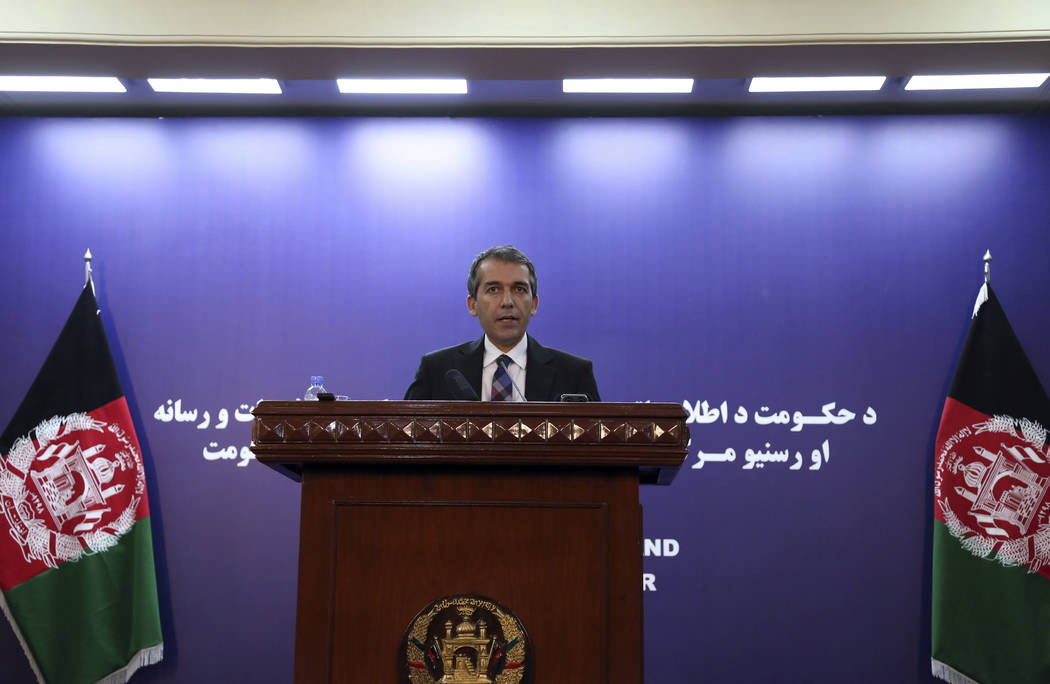 Afghan Presidential Spokesman Sediq Seddqi gives a press conference in Kabul, Afghanistan, Sund ...