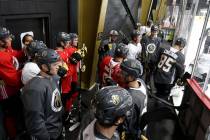 Vegas Golden Knights players take the ice on the first day of rookie camp at City National Aren ...