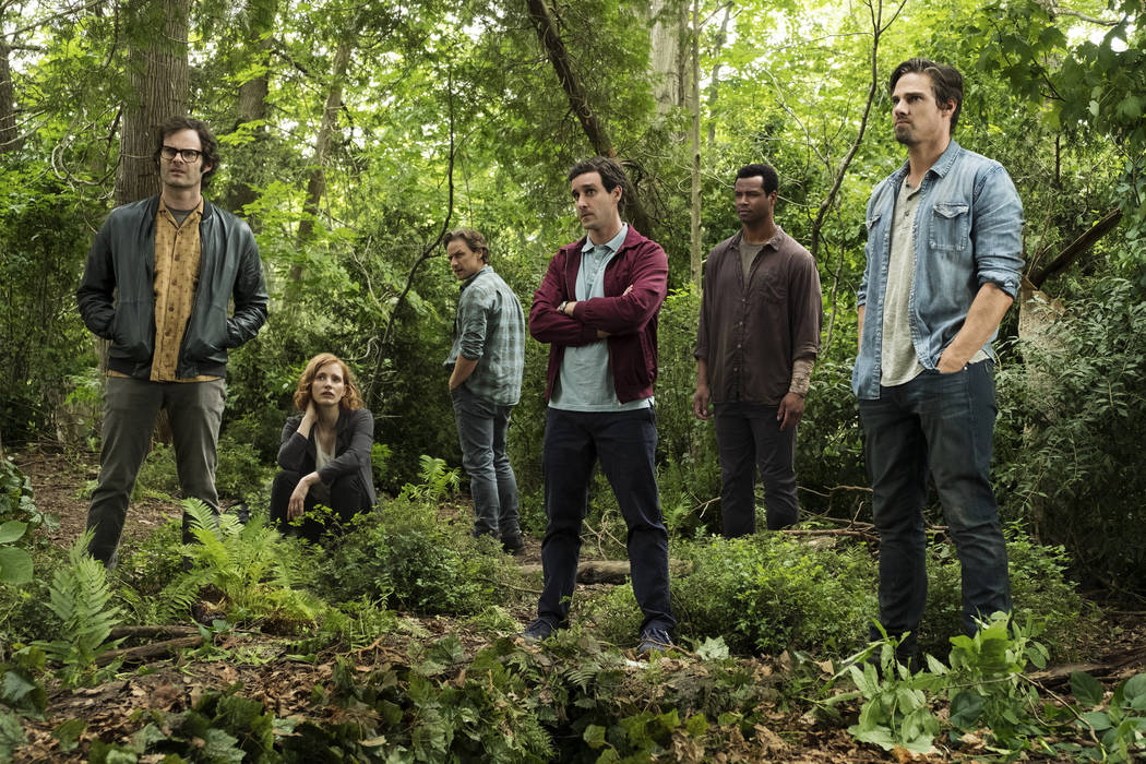 This image released by Warner Bros. Pictures shows, from left, Bill Hader, Jessica Chastain, Ja ...