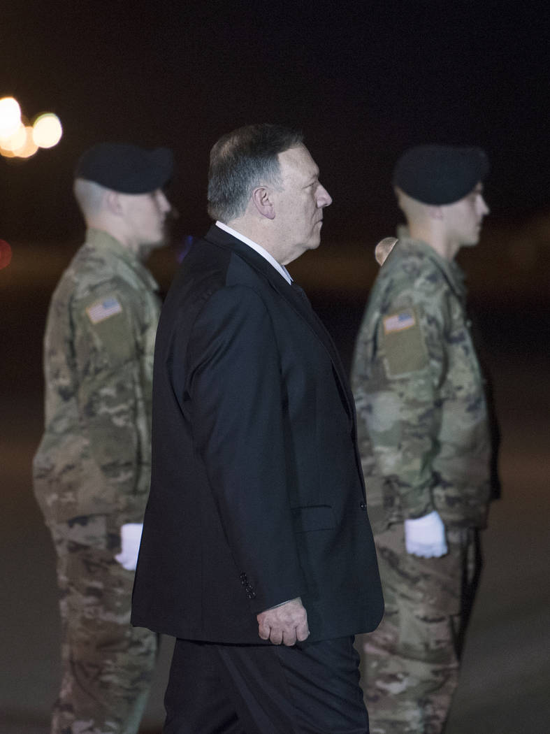 Secretary of State Mike Pompeo participates in a Dignified Return for Sgt. 1st Class Elis Barre ...