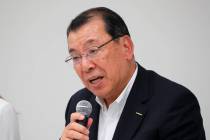 Nissan Motor Co.'s chair of the board of directors Yasushi Kimura speaks during a press confere ...