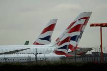 British Airways planes sit parked at Heathrow Airport in London, Monday, Sept. 9, 2019. British ...