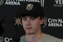 Golden Knights forward Cody Glass speaks to the media at City National Arena on Thursday, Sept. ...