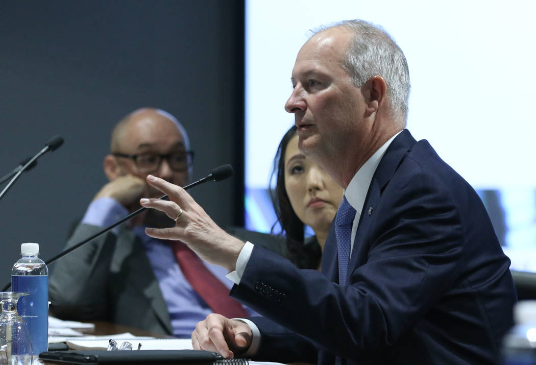 Steve Hill, CEO of the Las Vegas Convention and Visitors Authority), speaks during a LVCVA boar ...