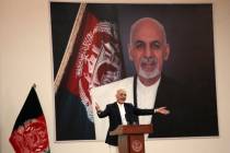 In a Sept. 9, 2019, photo, Afghan President Ashraf Ghani speaks during a ceremony to introduce ...