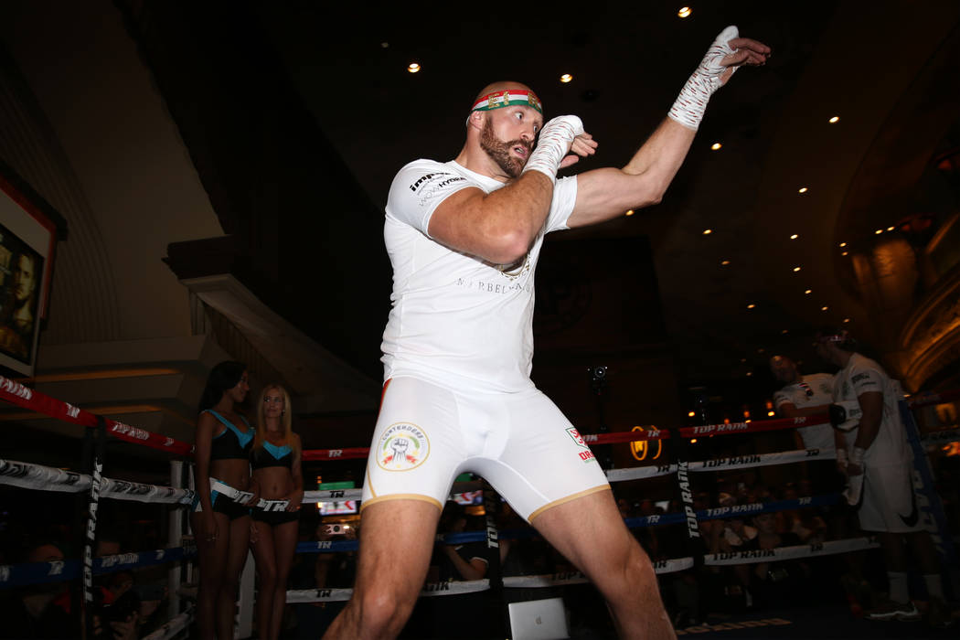 Heavyweight fighter Tyson Fury during an open workout at the MGM Grand hotel-casino in Las Vega ...