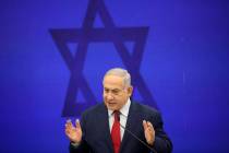 Israeli Prime Minister Benjamin Netanyahu speaks during a press conference in Tel Aviv, Israel, ...